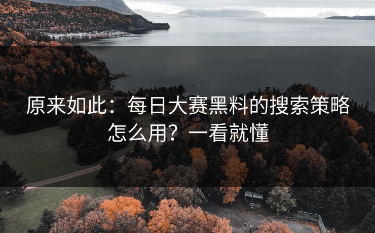 原来如此：每日大赛黑料的搜索策略怎么用？一看就懂
