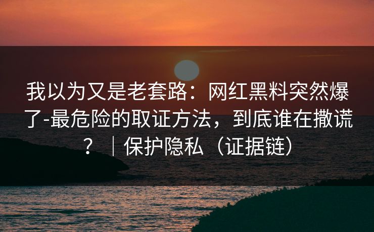 我以为又是老套路：网红黑料突然爆了-最危险的取证方法，到底谁在撒谎？｜保护隐私（证据链）