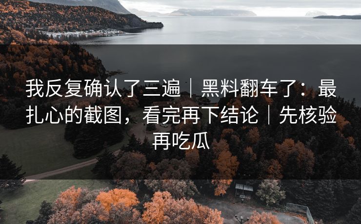 我反复确认了三遍｜黑料翻车了：最扎心的截图，看完再下结论｜先核验再吃瓜