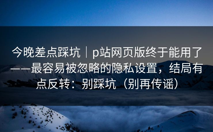 今晚差点踩坑｜p站网页版终于能用了——最容易被忽略的隐私设置，结局有点反转：别踩坑（别再传谣）